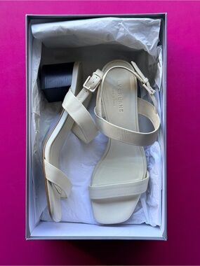 Everlane Double Strap Block Heel Sandal Size 6.5 Bone/Cream Leather Minimalist